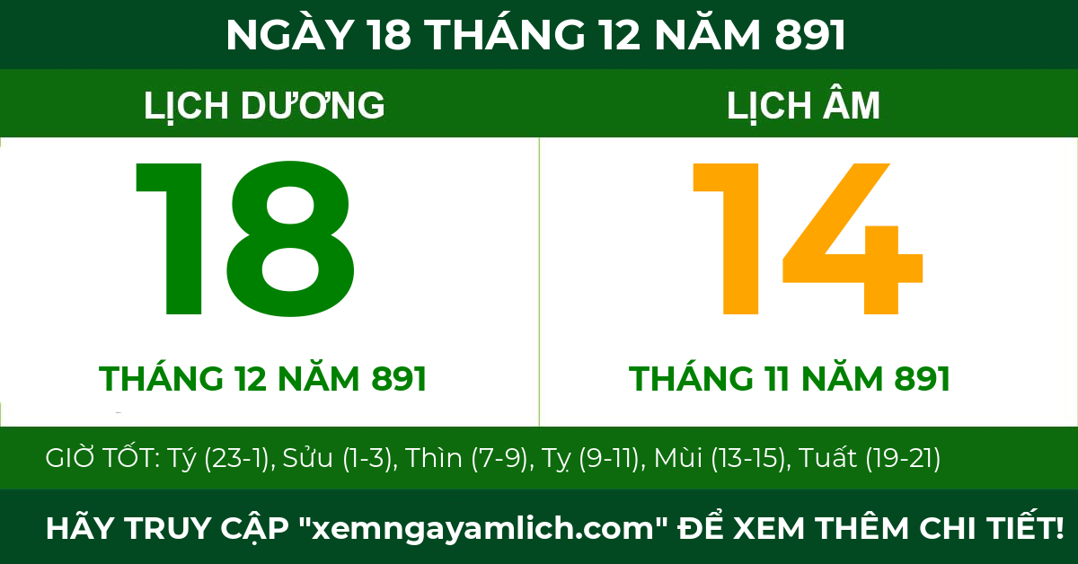lịch âm ngày 18 tháng 12 năm 891