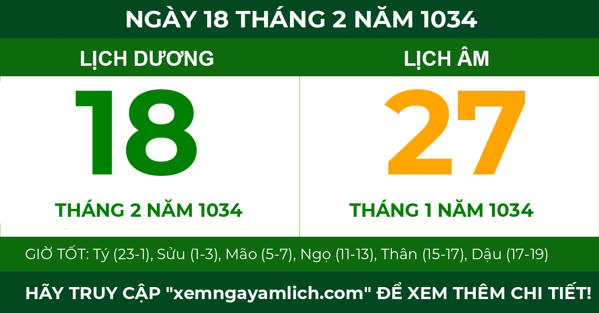 lịch âm ngày 18 tháng 2 năm 1034