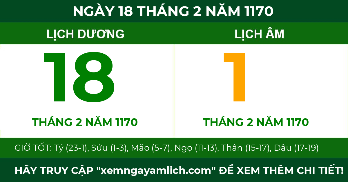 lịch âm ngày 18 tháng 2 năm 1170