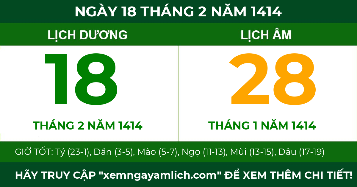 lịch âm ngày 18 tháng 2 năm 1414