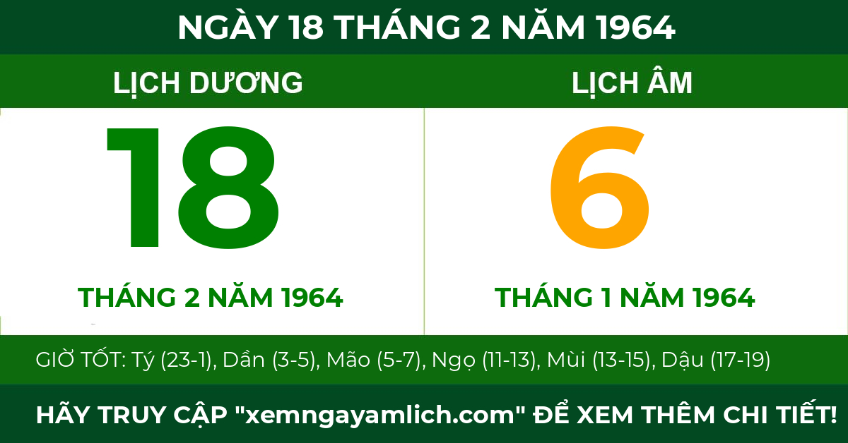 lịch âm ngày 18 tháng 2 năm 1964