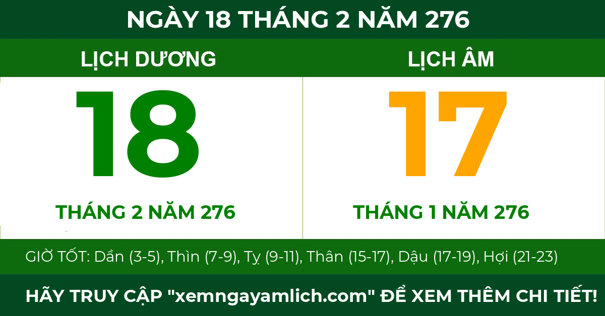 lịch âm ngày 18 tháng 2 năm 276