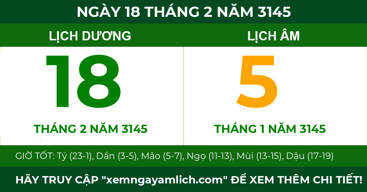 lịch âm ngày 18 tháng 2 năm 3145