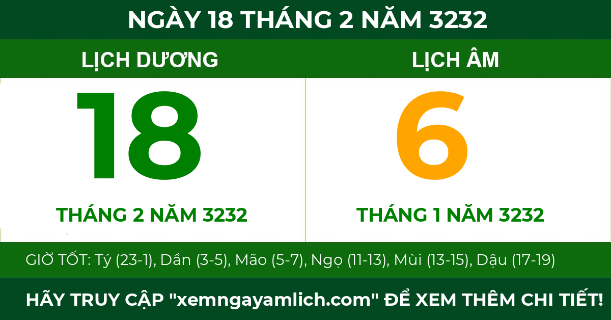 lịch âm ngày 18 tháng 2 năm 3232