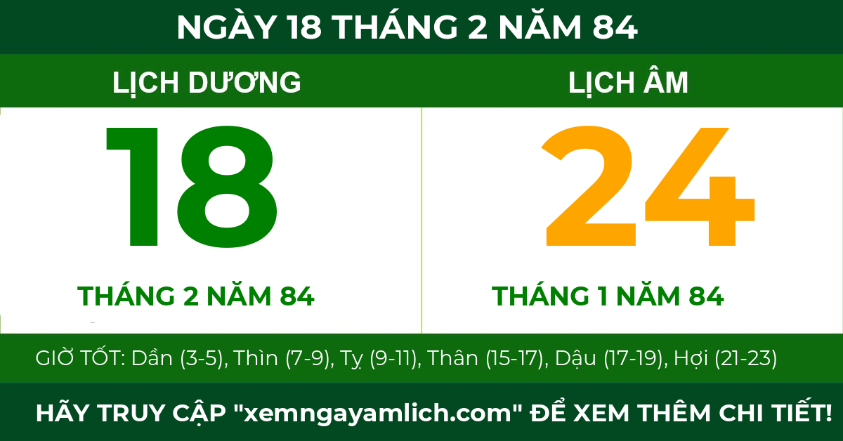 lịch âm ngày 18 tháng 2 năm 84