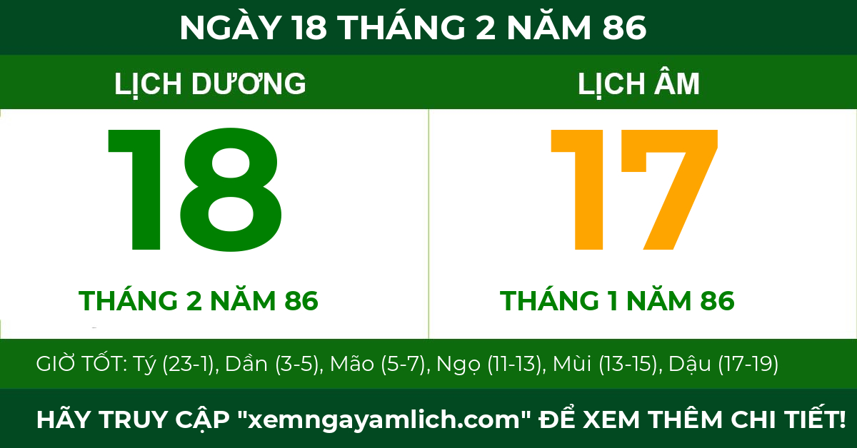 lịch âm ngày 18 tháng 2 năm 86