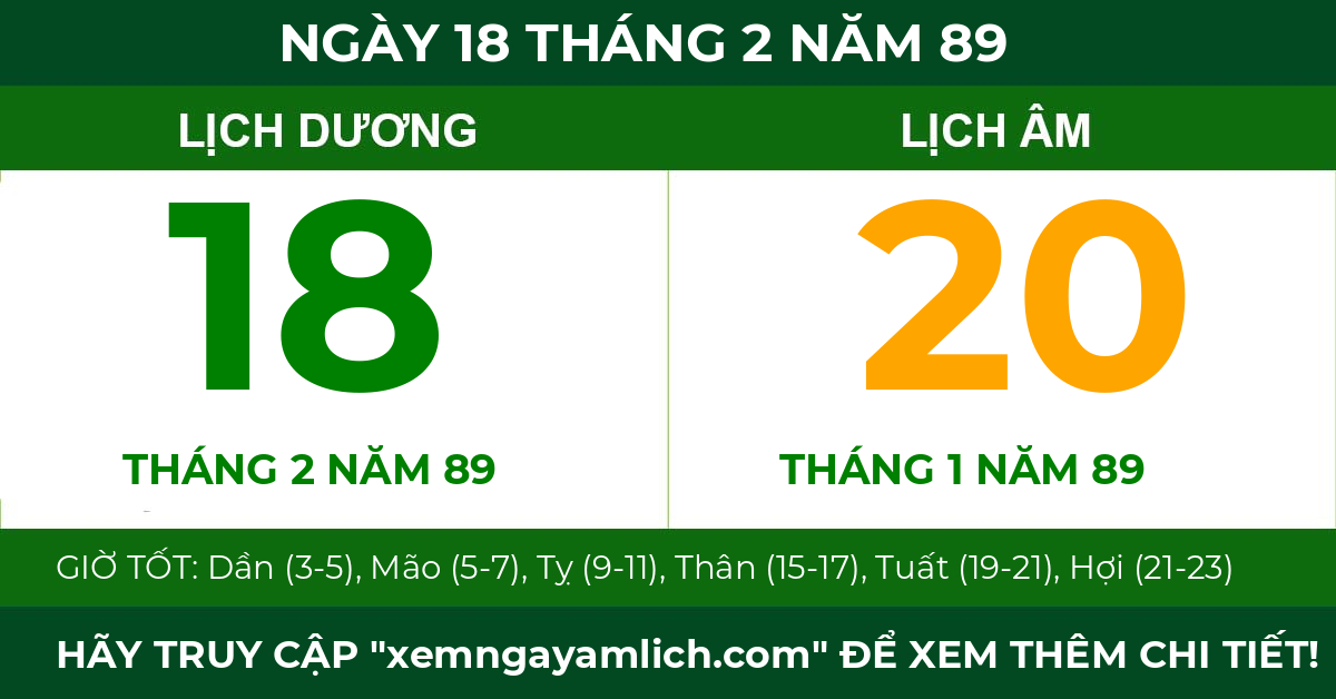 lịch âm ngày 18 tháng 2 năm 89