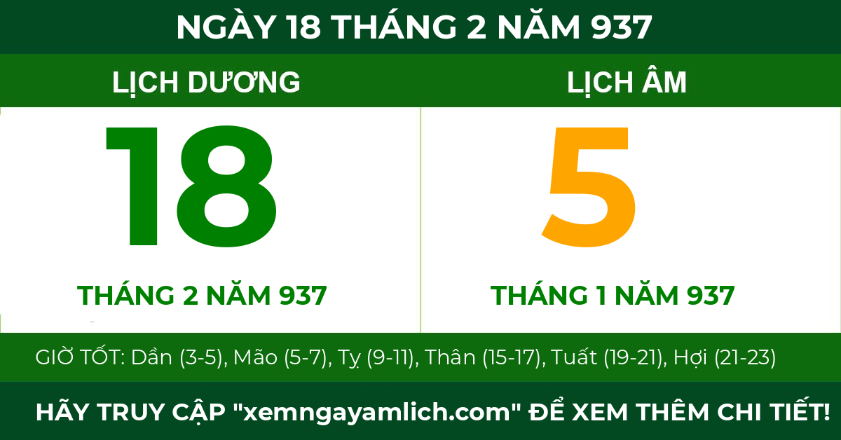 lịch âm ngày 18 tháng 2 năm 937
