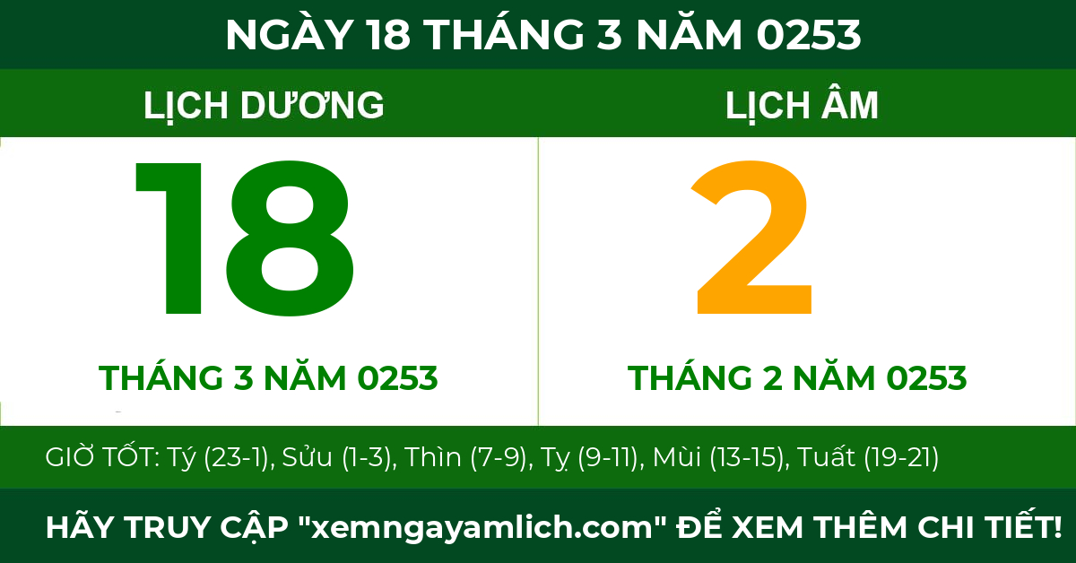 lịch âm ngày 18 tháng 3 năm 0253