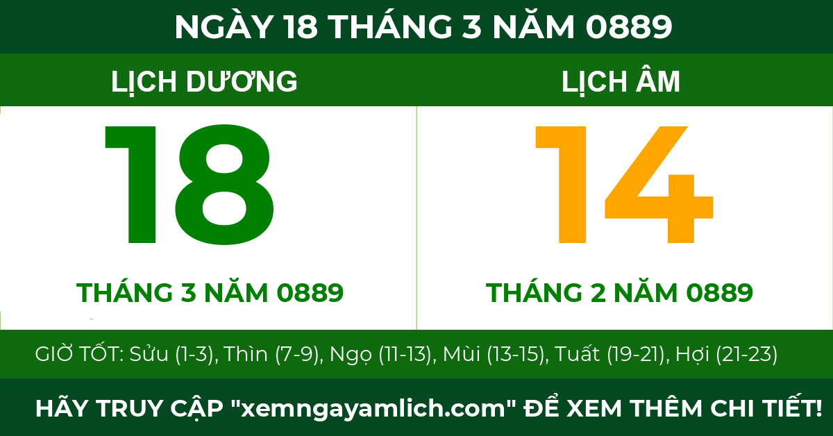 lịch âm ngày 18 tháng 3 năm 0889