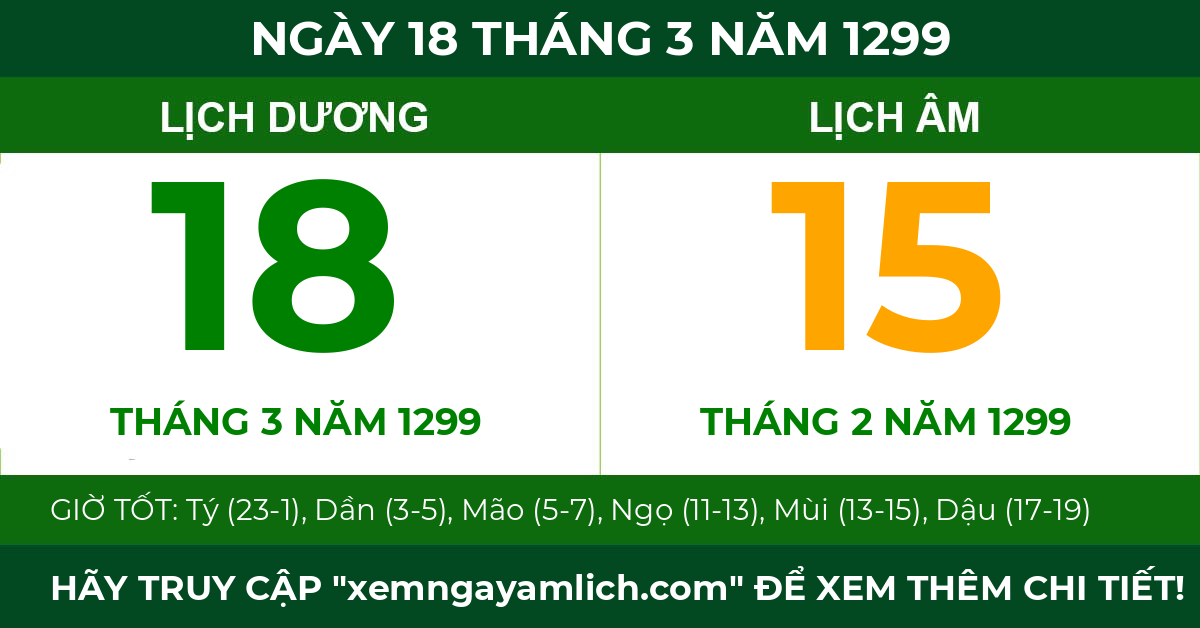 lịch âm ngày 18 tháng 3 năm 1299