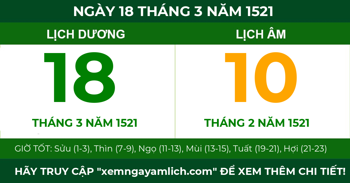 lịch âm ngày 18 tháng 3 năm 1521