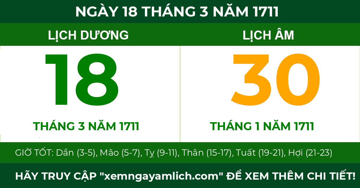 lịch âm ngày 18 tháng 3 năm 1711