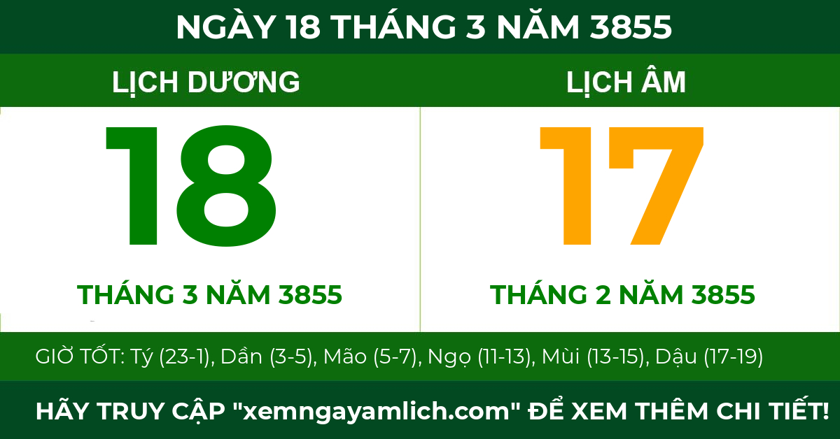 lịch âm ngày 18 tháng 3 năm 3855