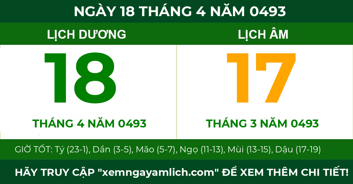 lịch âm ngày 18 tháng 4 năm 0493
