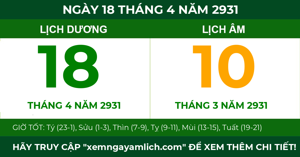lịch âm ngày 18 tháng 4 năm 2931