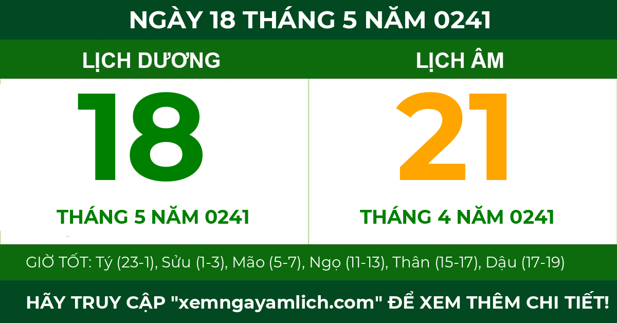 lịch âm ngày 18 tháng 5 năm 0241