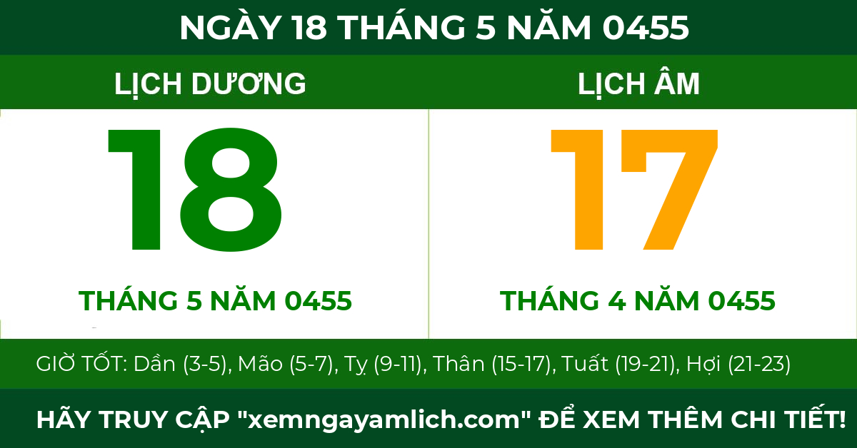 lịch âm ngày 18 tháng 5 năm 0455