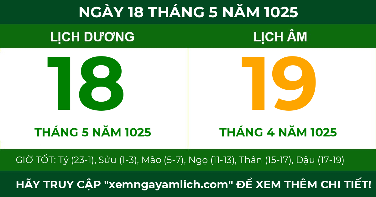lịch âm ngày 18 tháng 5 năm 1025