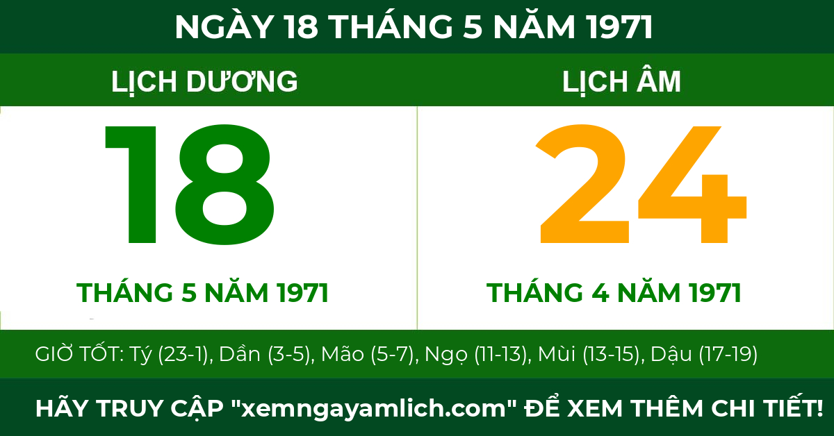 lịch âm ngày 18 tháng 5 năm 1971