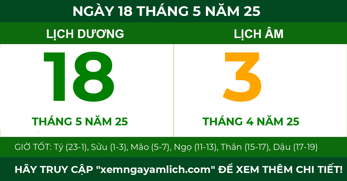 lịch âm ngày 18 tháng 5 năm 25