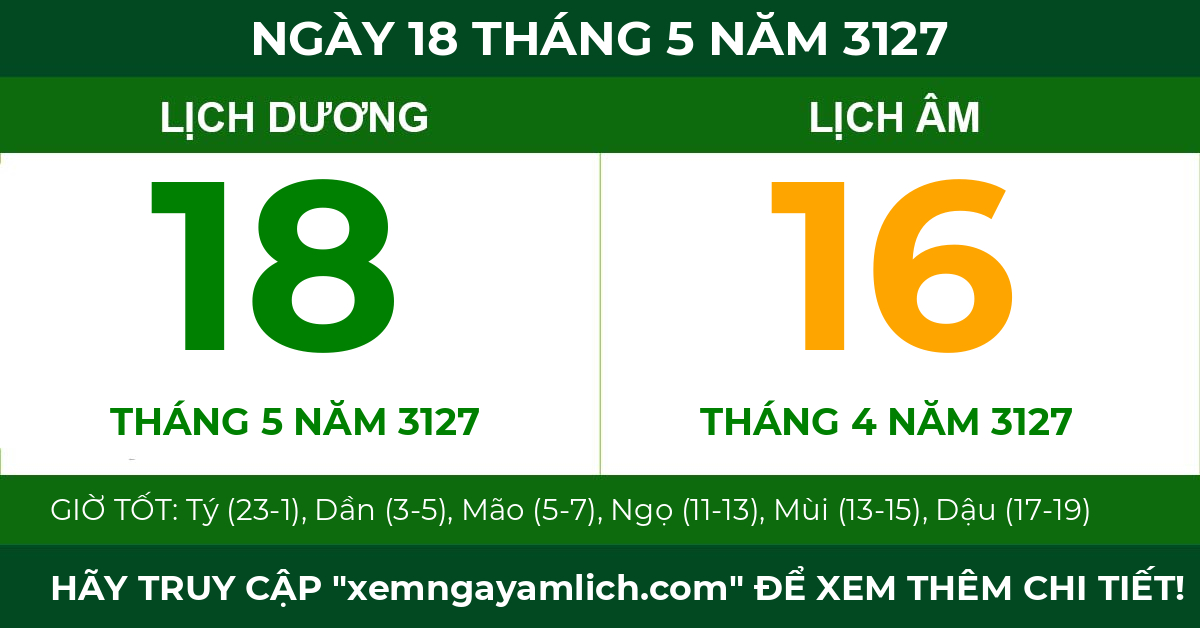 lịch âm ngày 18 tháng 5 năm 3127