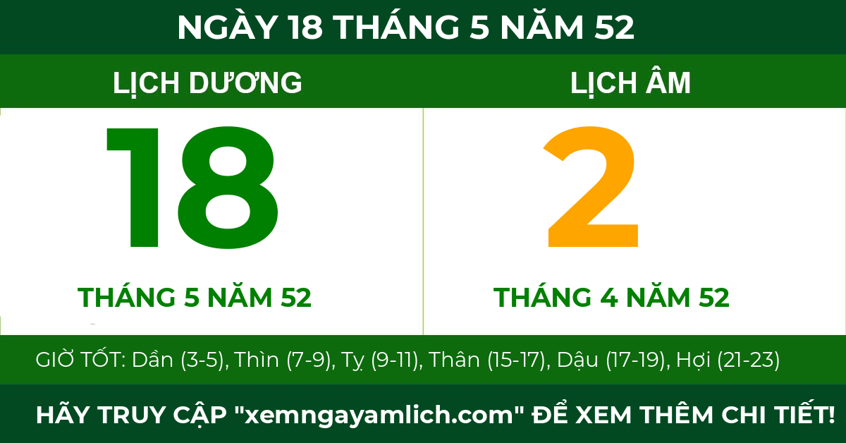 lịch âm ngày 18 tháng 5 năm 52
