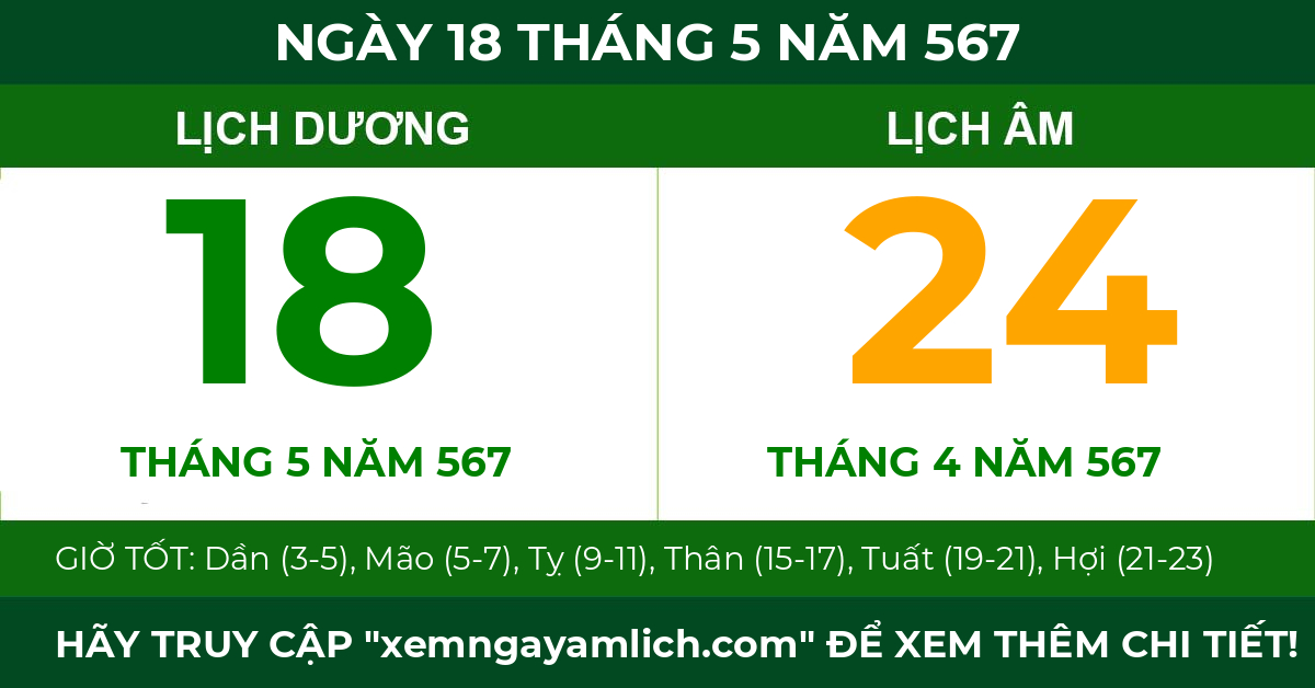 lịch âm ngày 18 tháng 5 năm 567