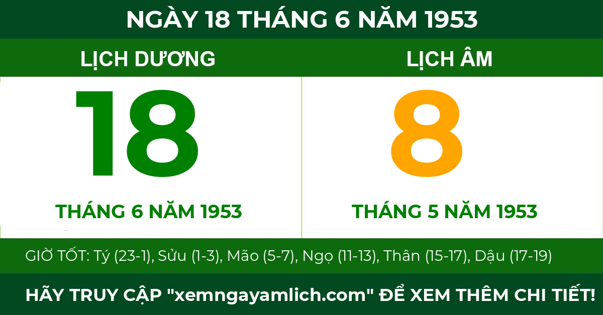 lịch âm ngày 18 tháng 6 năm 1953