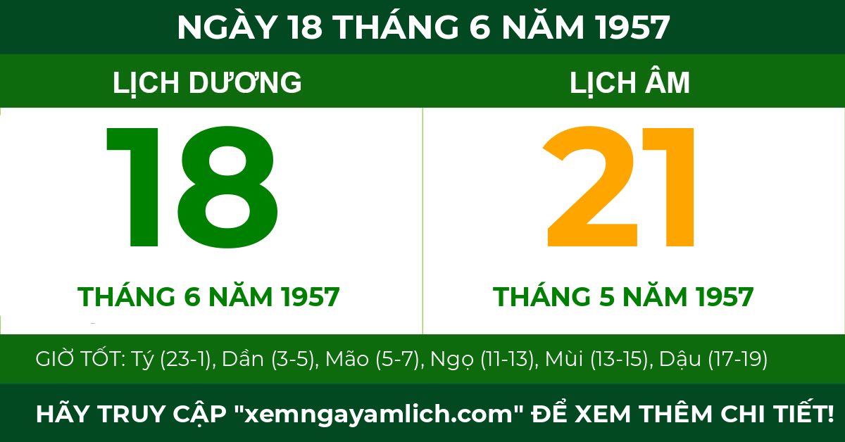 lịch âm ngày 18 tháng 6 năm 1957