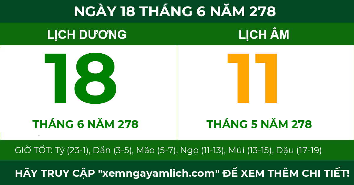 lịch âm ngày 18 tháng 6 năm 278
