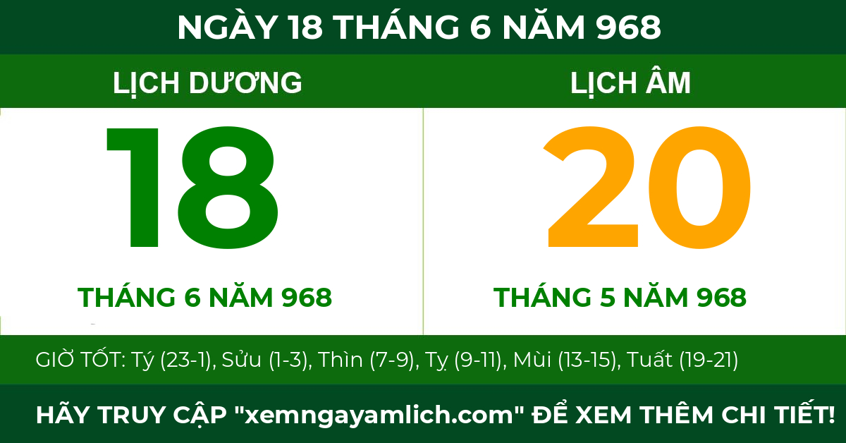 lịch âm ngày 18 tháng 6 năm 968
