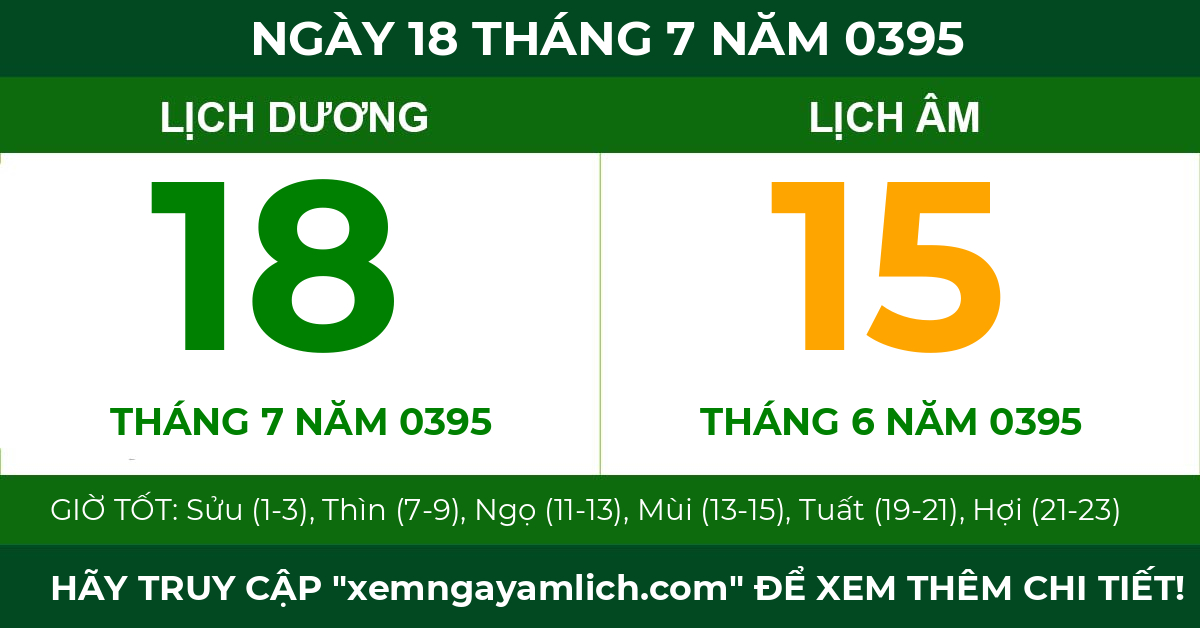 lịch âm ngày 18 tháng 7 năm 0395