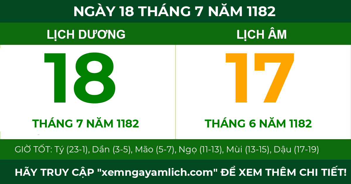 lịch âm ngày 18 tháng 7 năm 1182