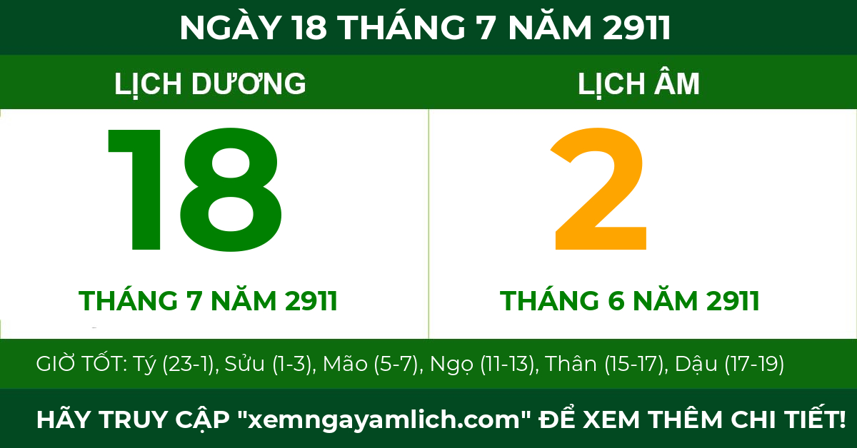 lịch âm ngày 18 tháng 7 năm 2911