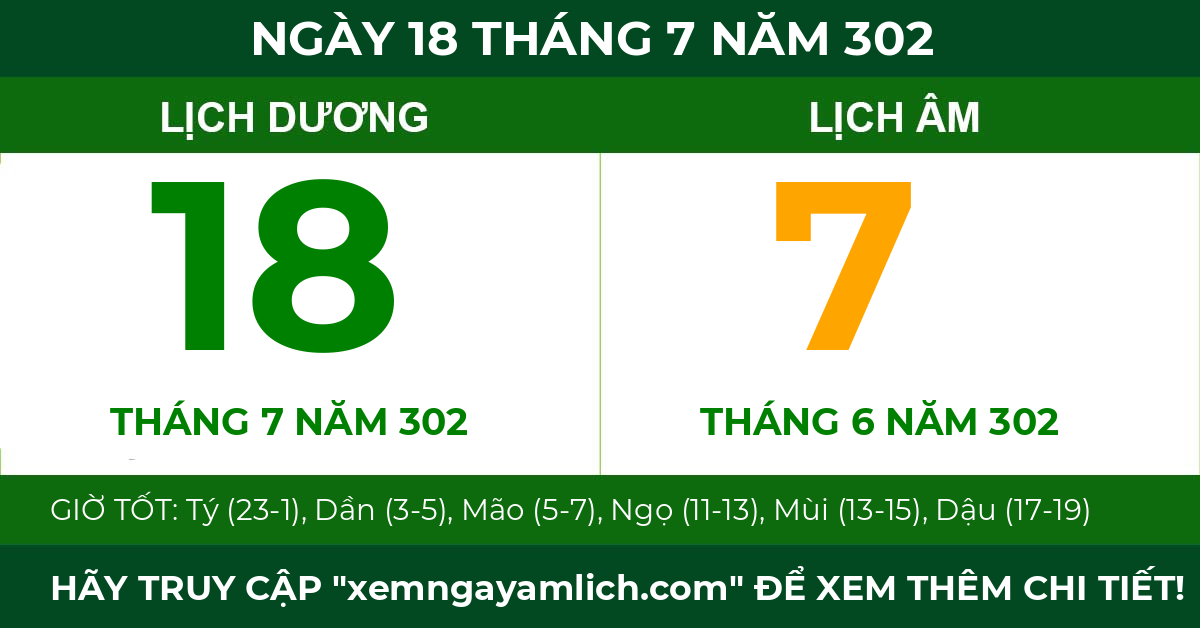 lịch âm ngày 18 tháng 7 năm 302