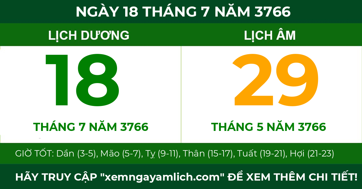 lịch âm ngày 18 tháng 7 năm 3766