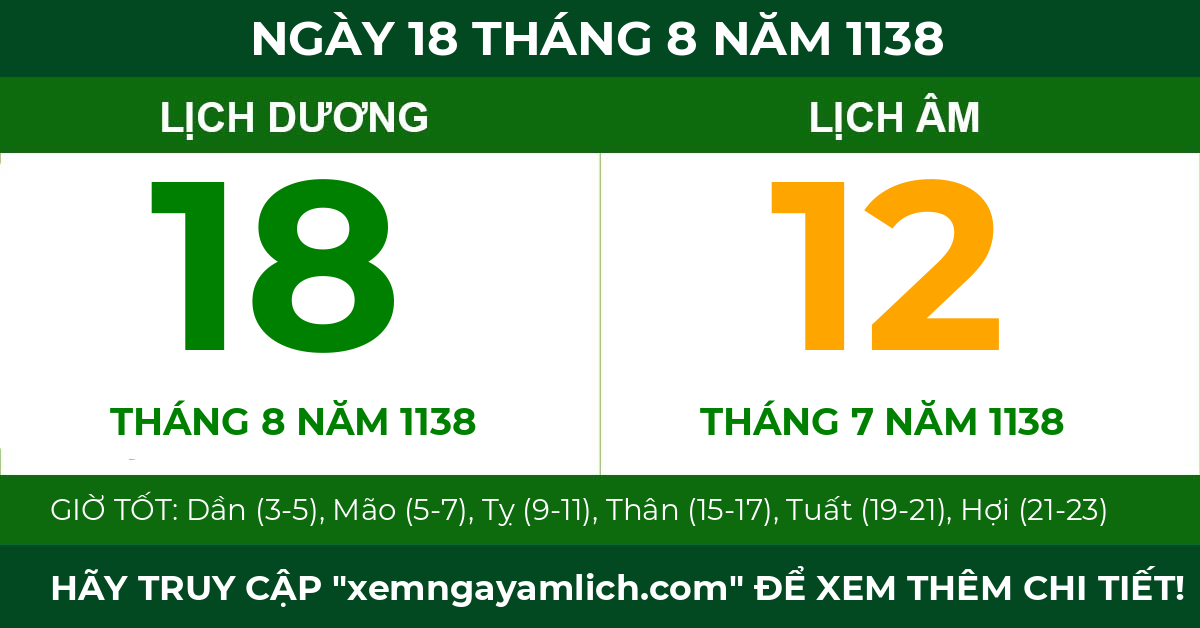 lịch âm ngày 18 tháng 8 năm 1138