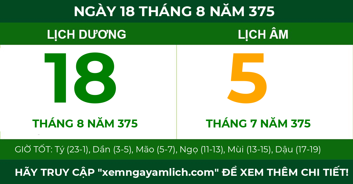 lịch âm ngày 18 tháng 8 năm 375