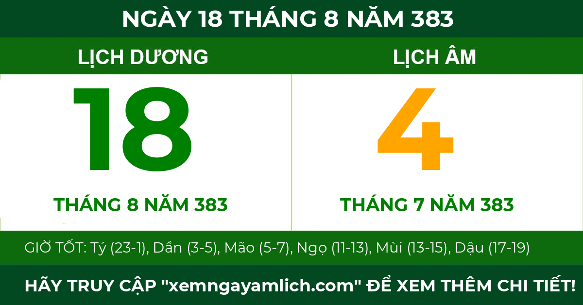 lịch âm ngày 18 tháng 8 năm 383