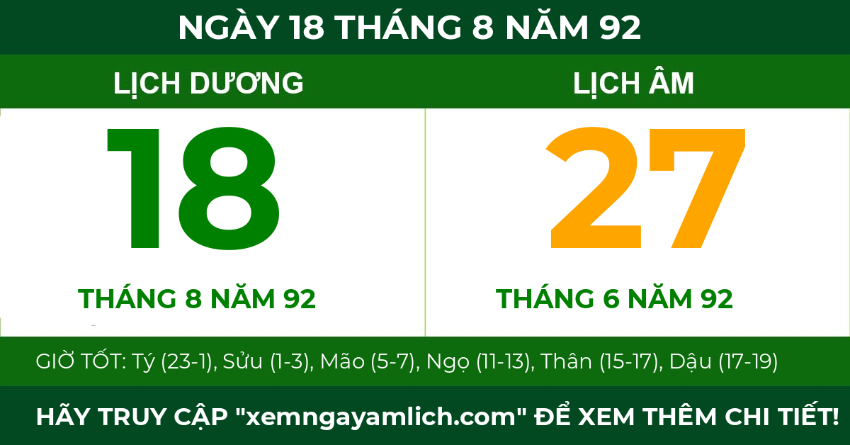 lịch âm ngày 18 tháng 8 năm 92