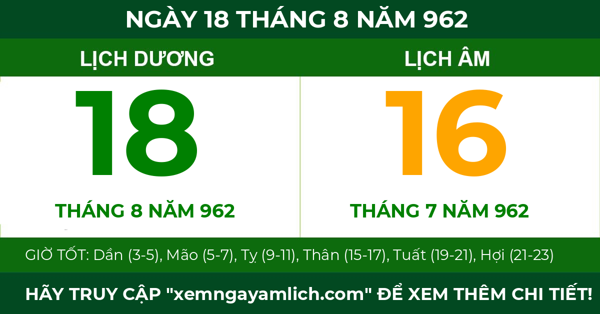lịch âm ngày 18 tháng 8 năm 962