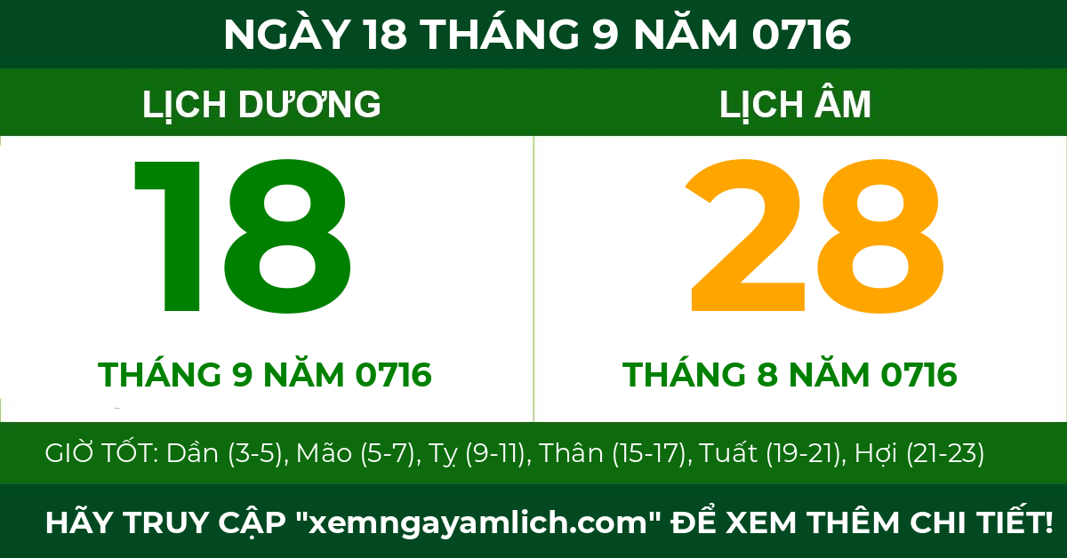 lịch âm ngày 18 tháng 9 năm 0716
