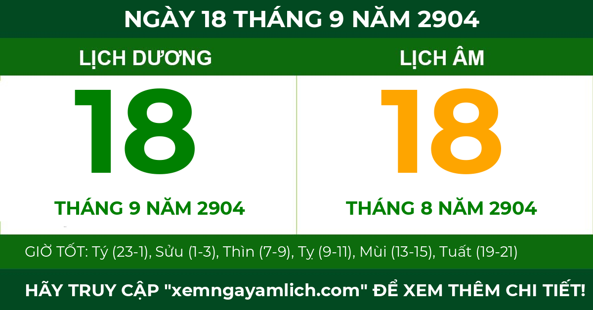 lịch âm ngày 18 tháng 9 năm 2904