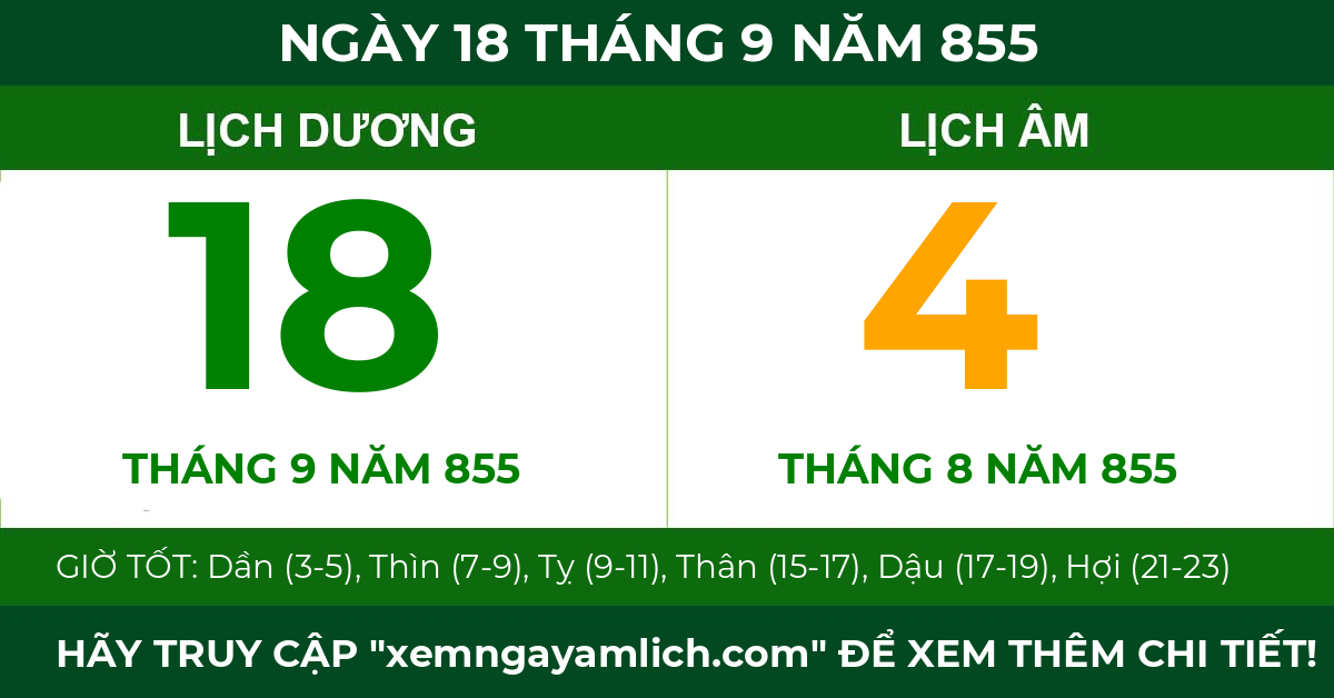 lịch âm ngày 18 tháng 9 năm 855