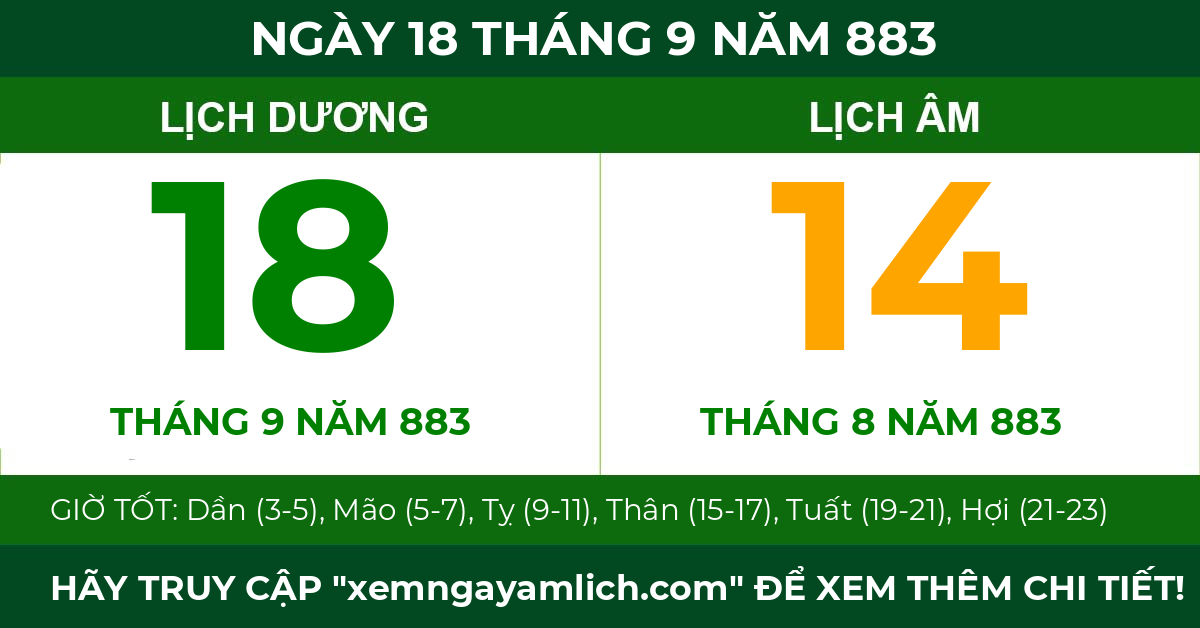 lịch âm ngày 18 tháng 9 năm 883
