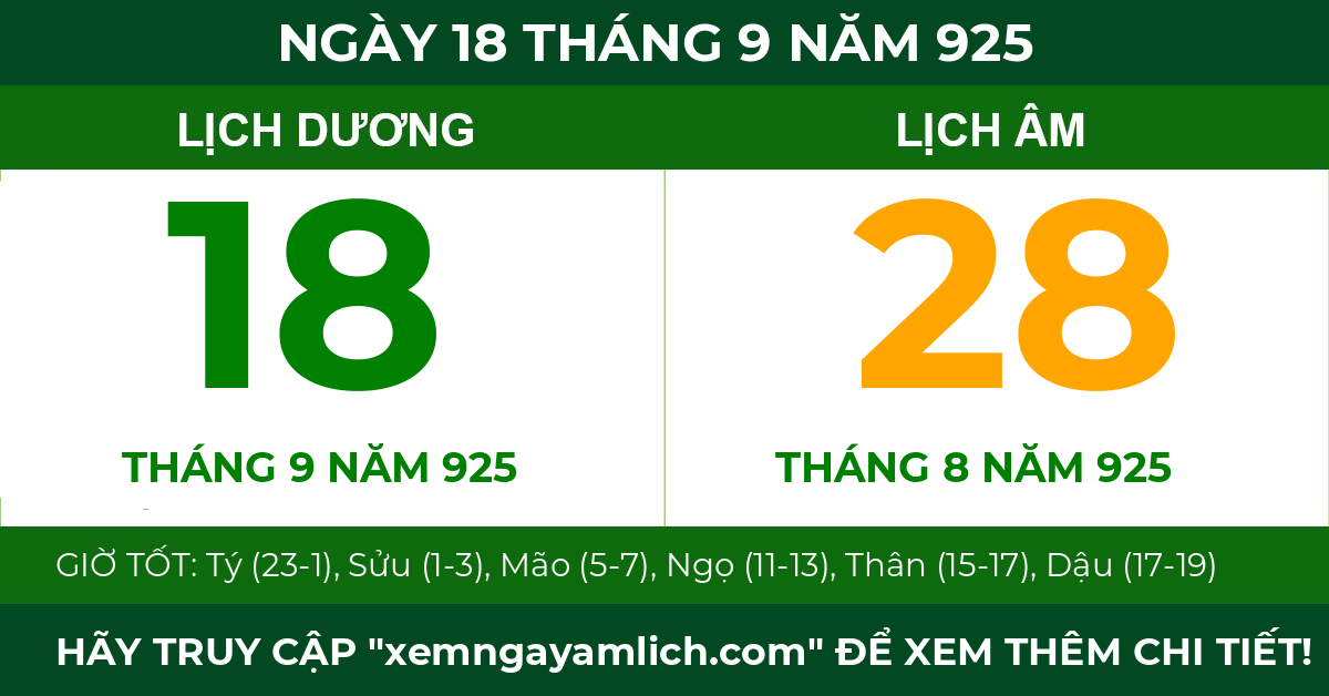lịch âm ngày 18 tháng 9 năm 925