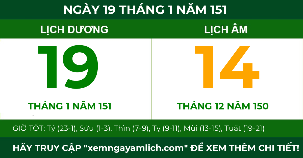 lịch âm ngày 19 tháng 1 năm 151