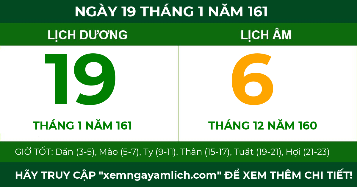 lịch âm ngày 19 tháng 1 năm 161