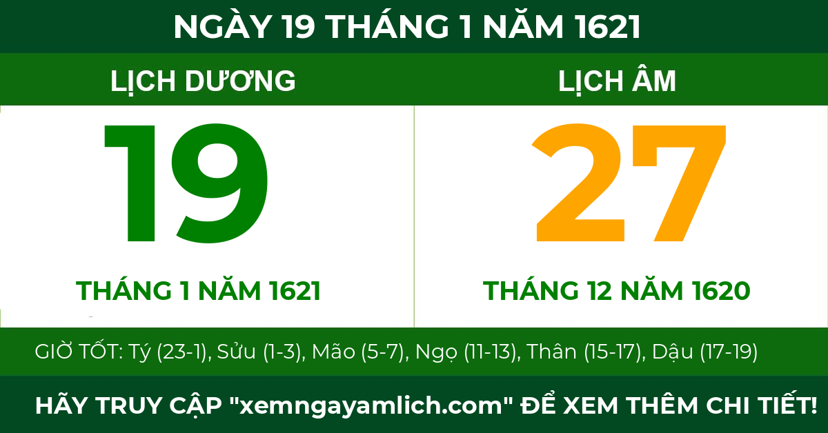lịch âm ngày 19 tháng 1 năm 1621